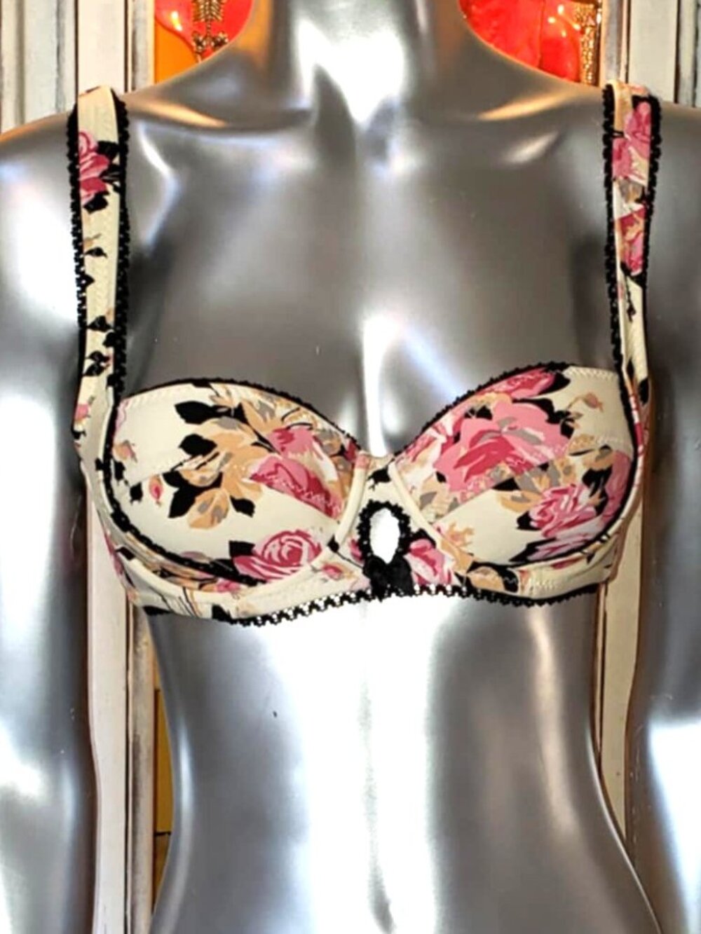 $SOLD$ Vintage Betsey Johnson Gypsy Rose Bikini Skirt Pink Floral Lace Swimsuit - Picture 12 of 15